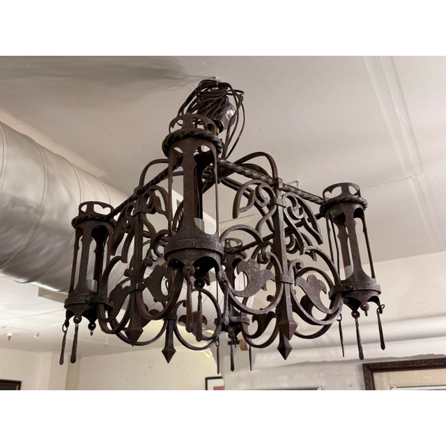 Gothic Wrought Iron Chandelier, 19th Century For Sale - Image 4 of 12