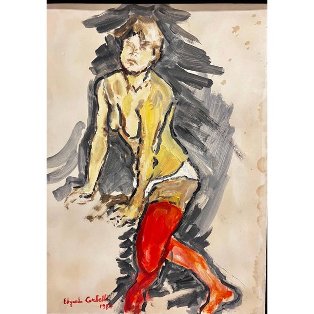 Figura femminile con calze rosse Edgardo CORBELLI (Turin, 1918 - 1989) from the traditional composition of the 1930s, the...