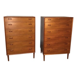 Mid Century Danish Modern Teak Tallboy Dresser For Sale