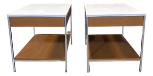 1950s Pair George Nelson Walnut Nightstands With White Laminate Tops