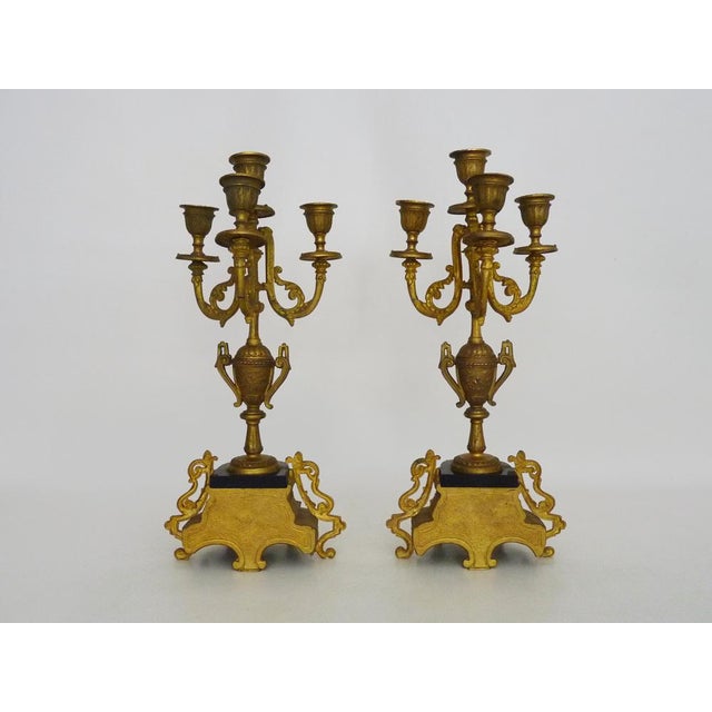 Black Four-Branch Bronze and Marble Candelabra, 1800s, Set of 2 For Sale - Image 8 of 9