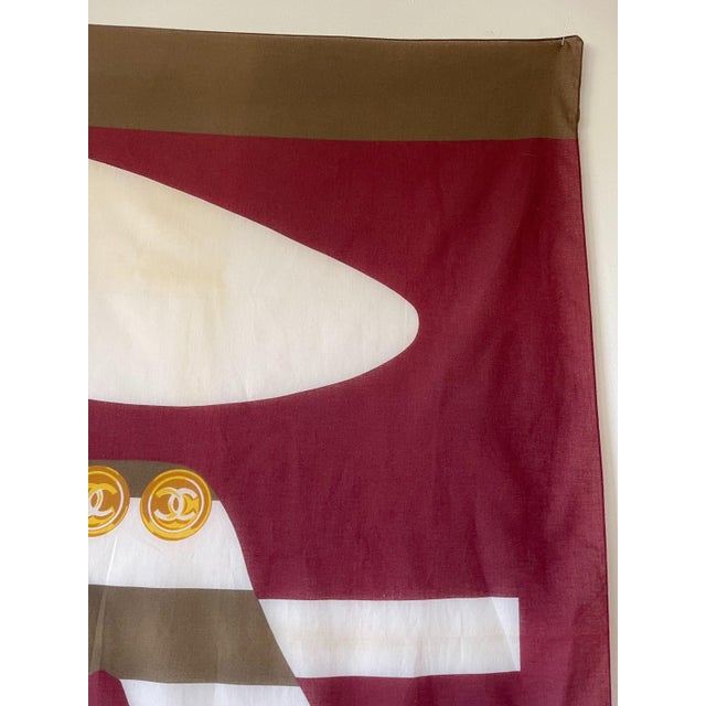 Red Écharpe Vintage Chanel Coton Coco Profil 1980 For Sale - Image 8 of 10