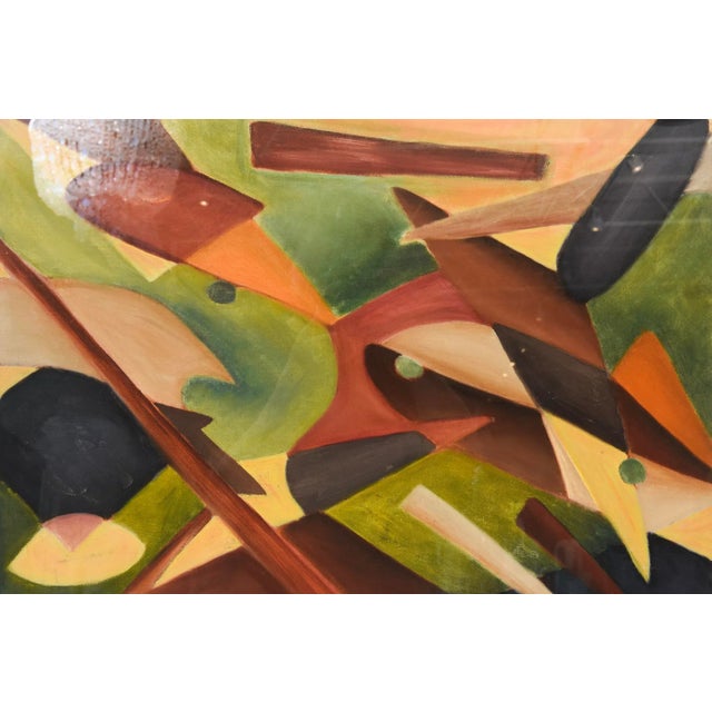 1960s Vintage Cubist Style Abstract Acrylic Painting Custom Museum Framed 1960's Greens, Charcoal, Orange, Rust, Black Yellow For Sale - Image 5 of 10