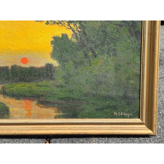 Early 20th C. American Luminist Original Oil on Canvas - Artist Signed, Original Frame For Sale - Image 11 of 11
