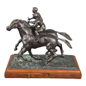 Late 20th Century Maitland-Smith Jockeys on Horse Bronze Equestrian Racing Statue