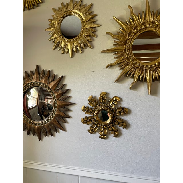 Mid 20th Century Petite 10" Italian Giltwood Sunburst Wall Mirror For Sale - Image 18 of 18