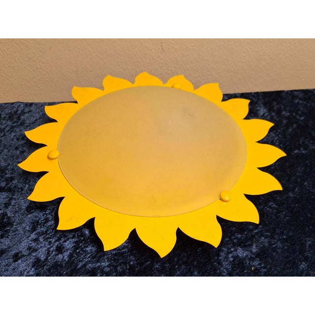 Vintage Ceiling Lamp with Yellow Metal Frame and Matte Glass Shade, 2000s For Sale - Image 4 of 8