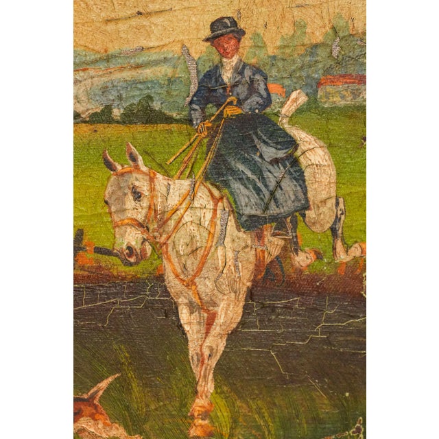 Brown Three Panel Screen Room Divider Antique Hand Painted English Country Horse Scene For Sale - Image 8 of 18
