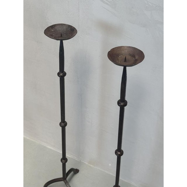 Black Vintage Brutalist Iron Floor Candleholders, Set of 2 For Sale - Image 8 of 10