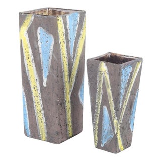 Rectangular Vases with Geometric Decor by Guido Gambone, 1960s, Set of 2 For Sale