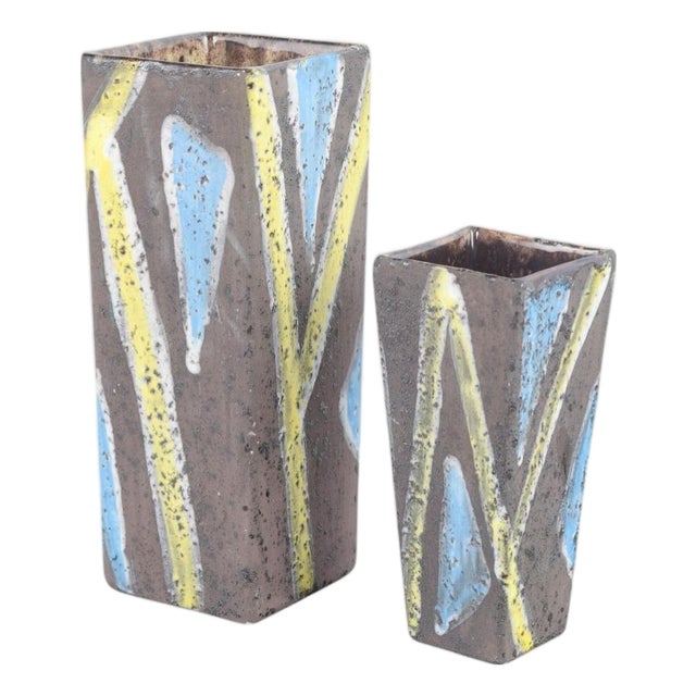 Rectangular Vases with Geometric Decor by Guido Gambone, 1960s, Set of 2 For Sale