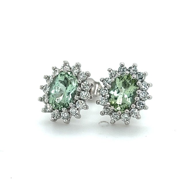 Traditional Natural Tourmaline Diamond Stud Earrings 14k W Gold 2.42 TCW Certified For Sale - Image 3 of 8