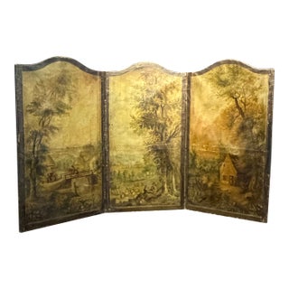 Antique French Painted Screen Depicting Three Figural Landscape Scenes For Sale