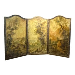 Antique French Painted Screen Depicting Three Figural Landscape Scenes