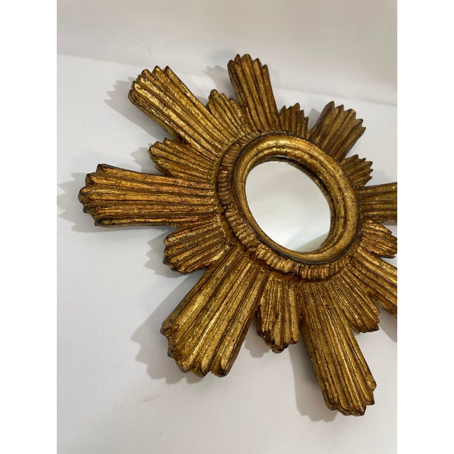 1950s Italian 14.5" Giltwood Sunburst Wall Mirror For Sale - Image 4 of 18