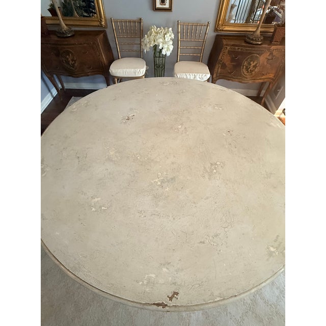 Wood Elegant French Provincial Round Pedestal Dining Table With Distressed European Finish For Sale - Image 7 of 9