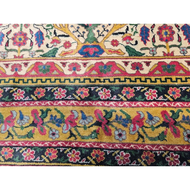 Antique Indian Agra Rug, Hand-Knotted Wool, Tree of Life Design, Ivory & Yellow, 8x15 For Sale - Image 13 of 15