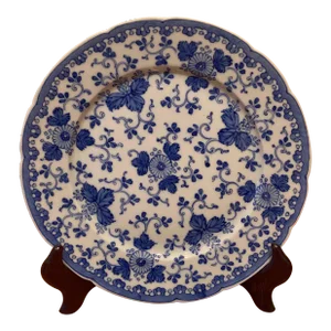 1940s Japanese Handpainted Blue and White Signed Porcelain Plate, Baiyuntang Zhoubing System