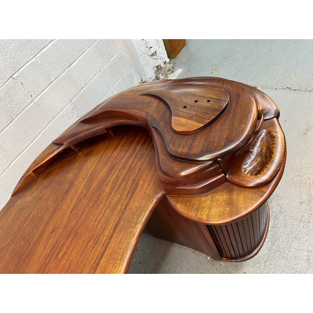 Wood Rare Brazilian Mid-Century Sculptural Executive Desk With Tambour Pedestal For Sale - Image 7 of 16
