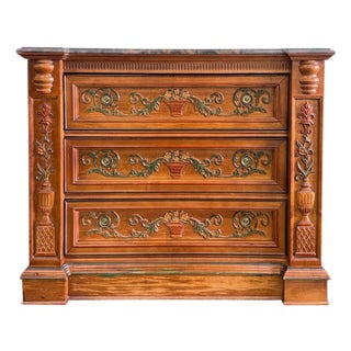 1980s Italian Renaissance Revival Carved 3-Drawer Chest With Marble Top by Pulaski For Sale