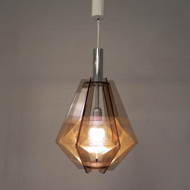 Mid-Century Modern Vintage Acrylic Glass and Nylon Wire Pendant Lamp by Paul Secon for Sompex, 1960s For Sale - Image 3 of 18