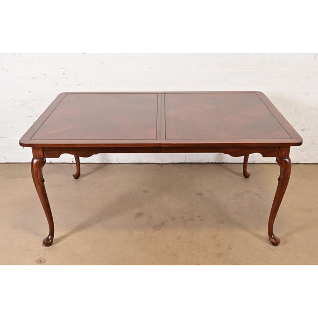 Wood Harden Furniture Queen Anne Solid Cherry Wood Parquet Top Extension Dining Table, Newly Refinished For Sale - Image 7 of 16