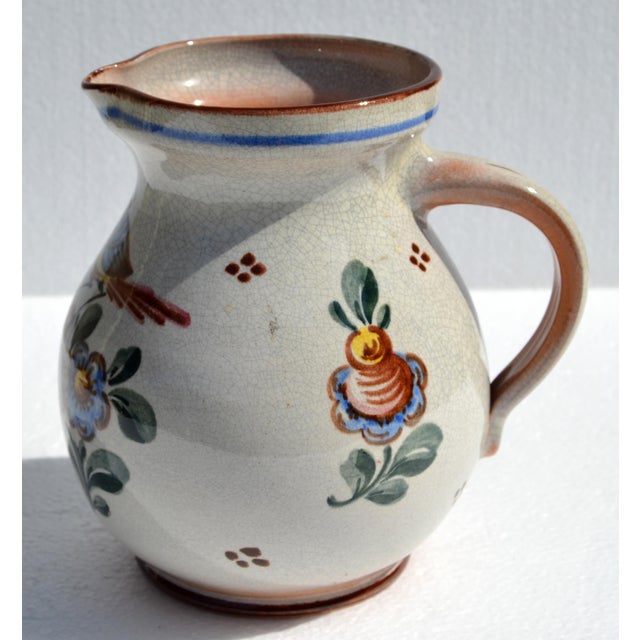 1950s American Earthenware Stoneware Folk Art Pitcher Hand Painted Rustic Cottage For Sale In Miami - Image 6 of 18