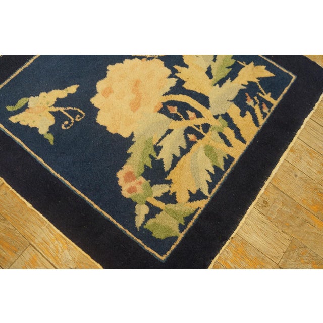 1920s Black Floral Modern Antique Chinese Peking Rug 2' 0'' X2' 0'' Hand Knotted Wool Carpet For Sale In New York - Image 6 of 11
