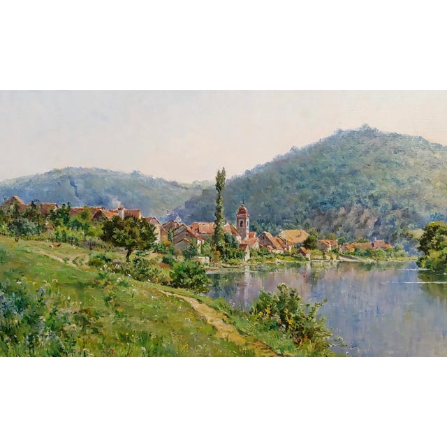 Mario Carl-Rosa-19th Century Picturesque French Town by the River-Oil Painting For Sale - Image 4 of 12