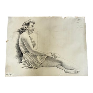 1944 Figure Study Drawing Pencil on Paper 19”x25” For Sale