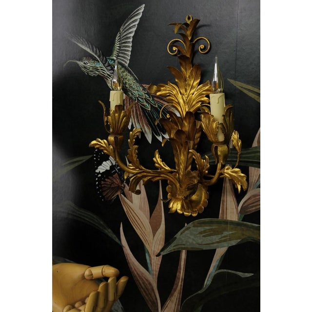 Hollywood Regency Gilt Metal Two-Light Sconce, 1970s For Sale - Image 9 of 18