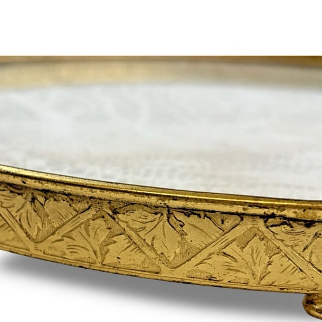 Asian Antique Antique Apollo Silver Co. Gilt Brass Vanity Tray With Lace Under Glass For Sale - Image 3 of 13