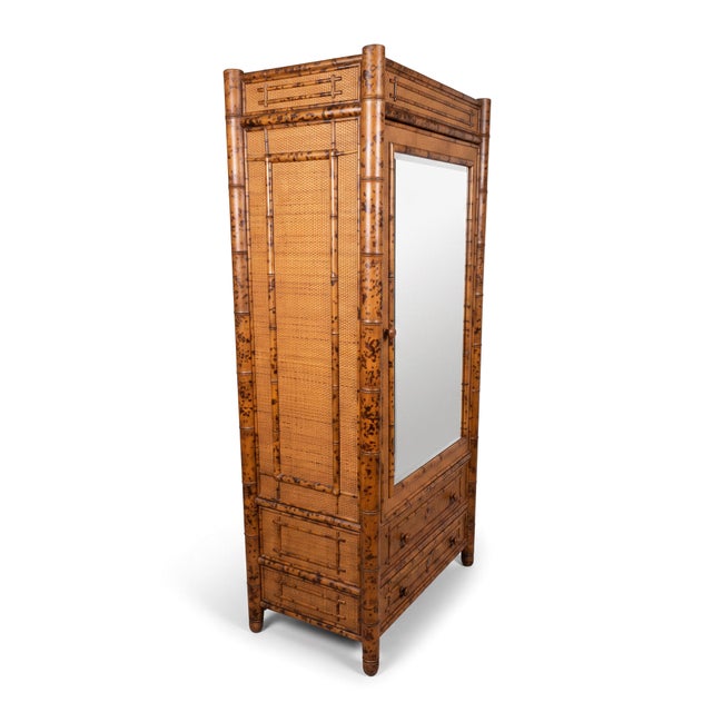 Italian Bloomingdale’s Victorian Aesthetic Movement Style Burnt Bamboo Cabinet Armoire Linen Press For Sale In Atlanta - Image 6 of 8