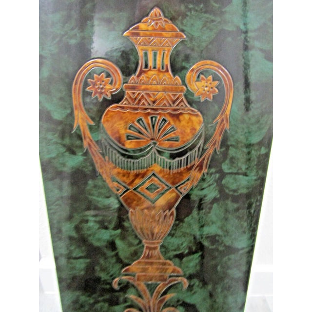 Wood 1980s Castilian Imports Tall Gold Urn Drape Rope Green Pedestal Plant Stand For Sale - Image 7 of 12