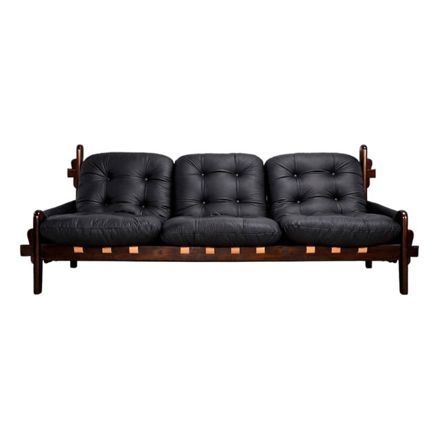 Brazilian Modern Three-Seat Leather Sofa in Rosewood & Leather by Jean Gillon, 1970s For Sale