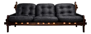 Brazilian Modern Three-Seat Leather Sofa in Rosewood & Leather by Jean Gillon, 1970s