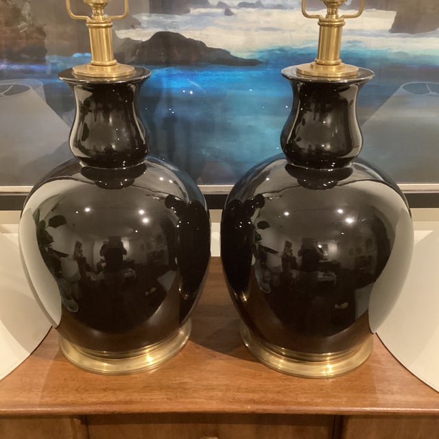 Traditional 1990s Ralph Lauren Malin Ming Lamps With Cream Coolie Shades - a Pair For Sale - Image 3 of 9