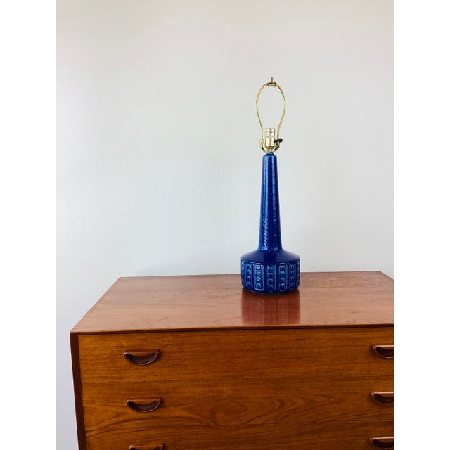 Per Linneman Schmidt Vintage Mid-Century Modern Palshus Blue Ceramic Danish Table Lamp Dl26 Annalise Per Linneman For Sale - Image 4 of 10