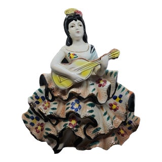 VTG Ceramic Flamenco/Spanish Lady Playing Guitar-Hand Painted, Made in Japan For Sale