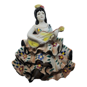 VTG Ceramic Flamenco/Spanish Lady Playing Guitar-Hand Painted, Made in Japan