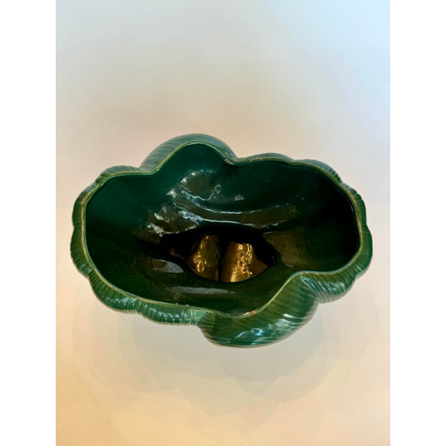 Ceramic Vintage Art Deco Style Wavy Decorative Ceramic Bowl, Forest Green For Sale - Image 7 of 8