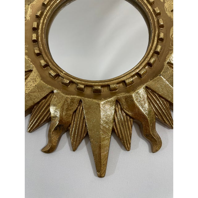 Vintage Bright Gold 13" Sunburst Wall Accent Mirror For Sale - Image 6 of 17