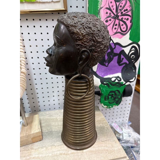 1960s Vintage Nubian Bronze African Head Sculpture For Sale - Image 5 of 7