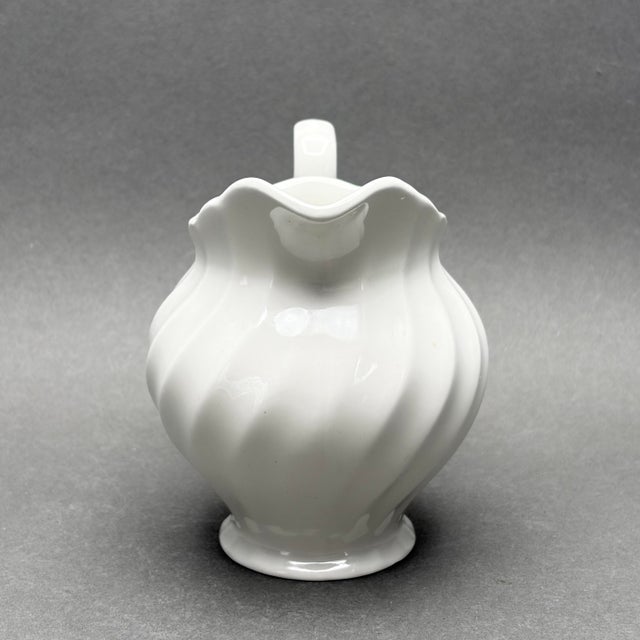 Vintage Swirl Fluted White Ironstone Creamer Pitcher Made in England For Sale - Image 4 of 9