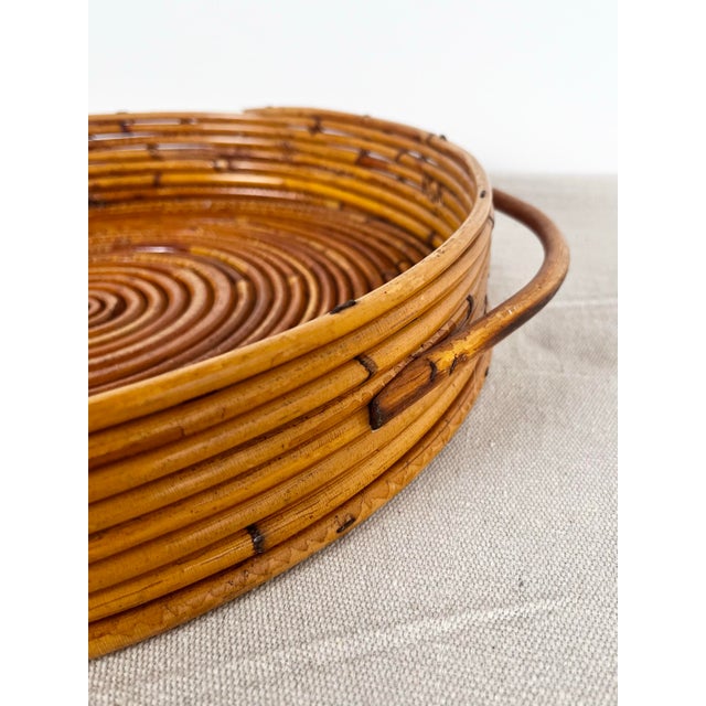 1970s Vintage Pencil Reed Rattan Round Tray For Sale - Image 5 of 7