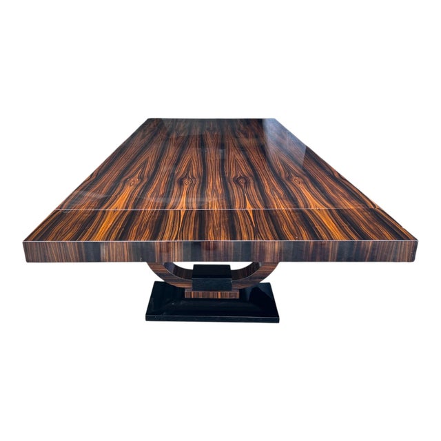 Wood 1980s Grand Macassar Ebony Veneer Dining Table With Pedestal Base For Sale - Image 7 of 9
