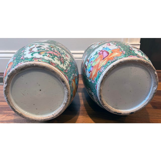 Green Antique Rose Medallion Tall Vases - a Pair For Sale - Image 8 of 8