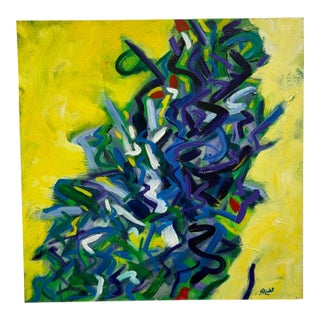 Late 20th Century Vibrant Abstract Acrylic on Canvas Painting, Signed For Sale