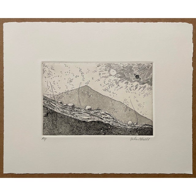 Helen Odell pencil signed modern landscape etching on paper. Marked as an AP. Combined shipping available, please inquire.