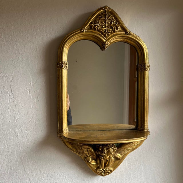 Italian Rococo Revival Gilt Wood Mirror With Shelf, C. 1960s 22" For Sale In Monterey, CA - Image 6 of 14